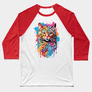 Cat with Paint Splatters | Tie Dye | Art Baseball T-Shirt